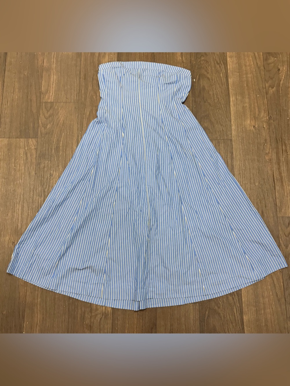 NWT American Eagle Blue Pinstripe Strapless Midi Dress Coastal Vacation Large - Picture 3 of 6